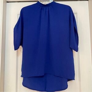 Angashion Royal Blue Dolman Sleeve Blouse Women’s Small High Low Chiffon Top